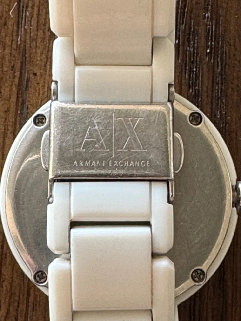 Armani Exchange White Acrylic Bracelet Watch with Diagonal Crystal Detail